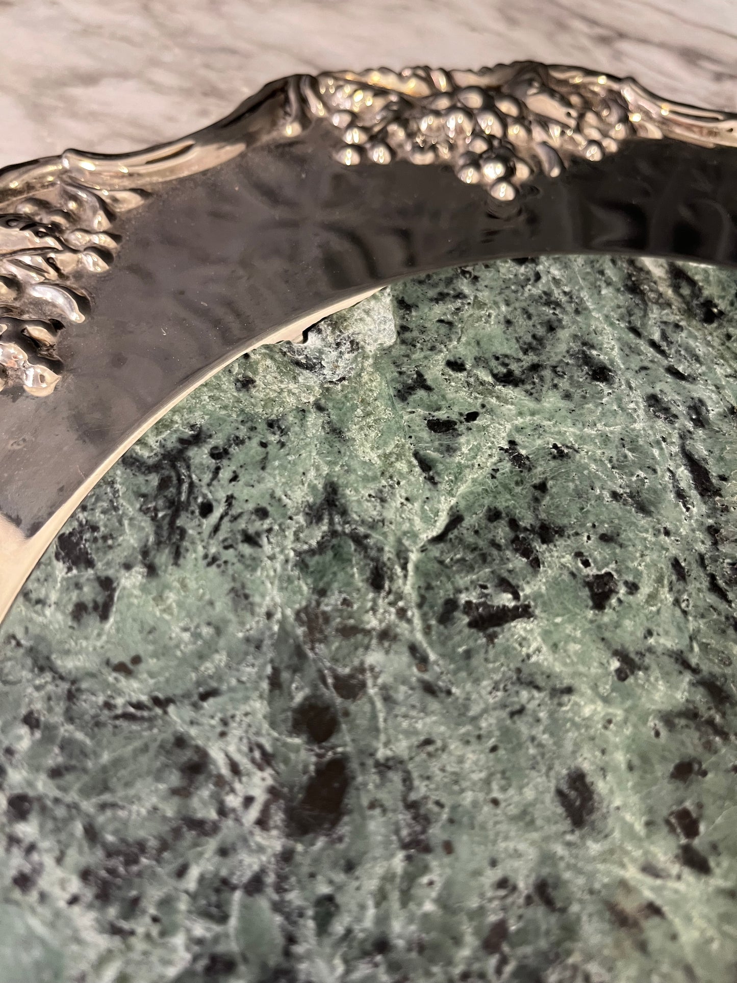 Silver Plated Tray with Chipped Marble Center