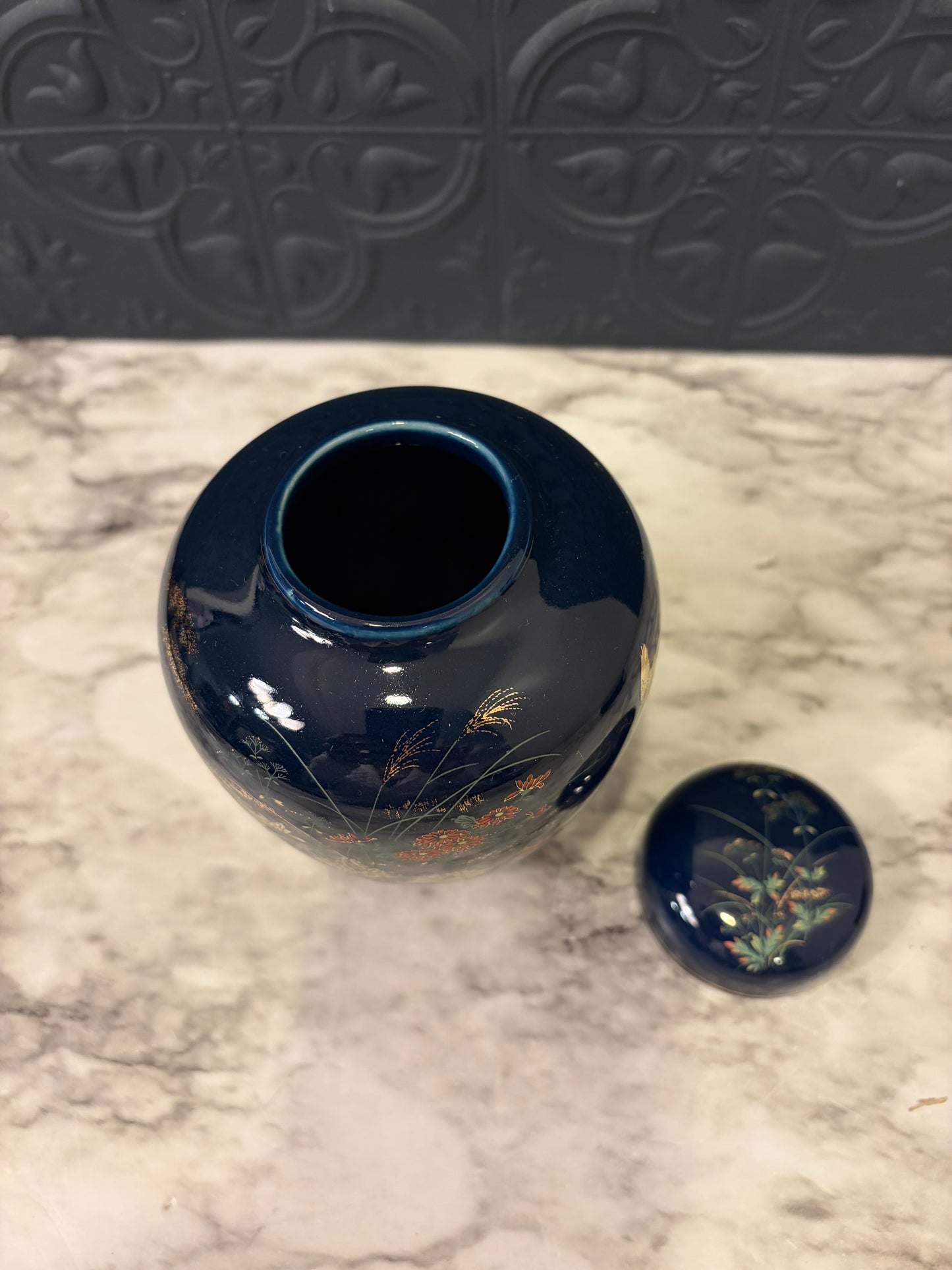 Blue Ginger Jar with Floral Design