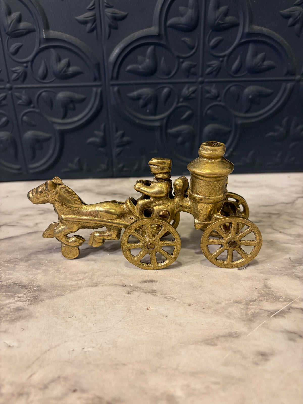 Brass Horse and Carriage with Fire Pump