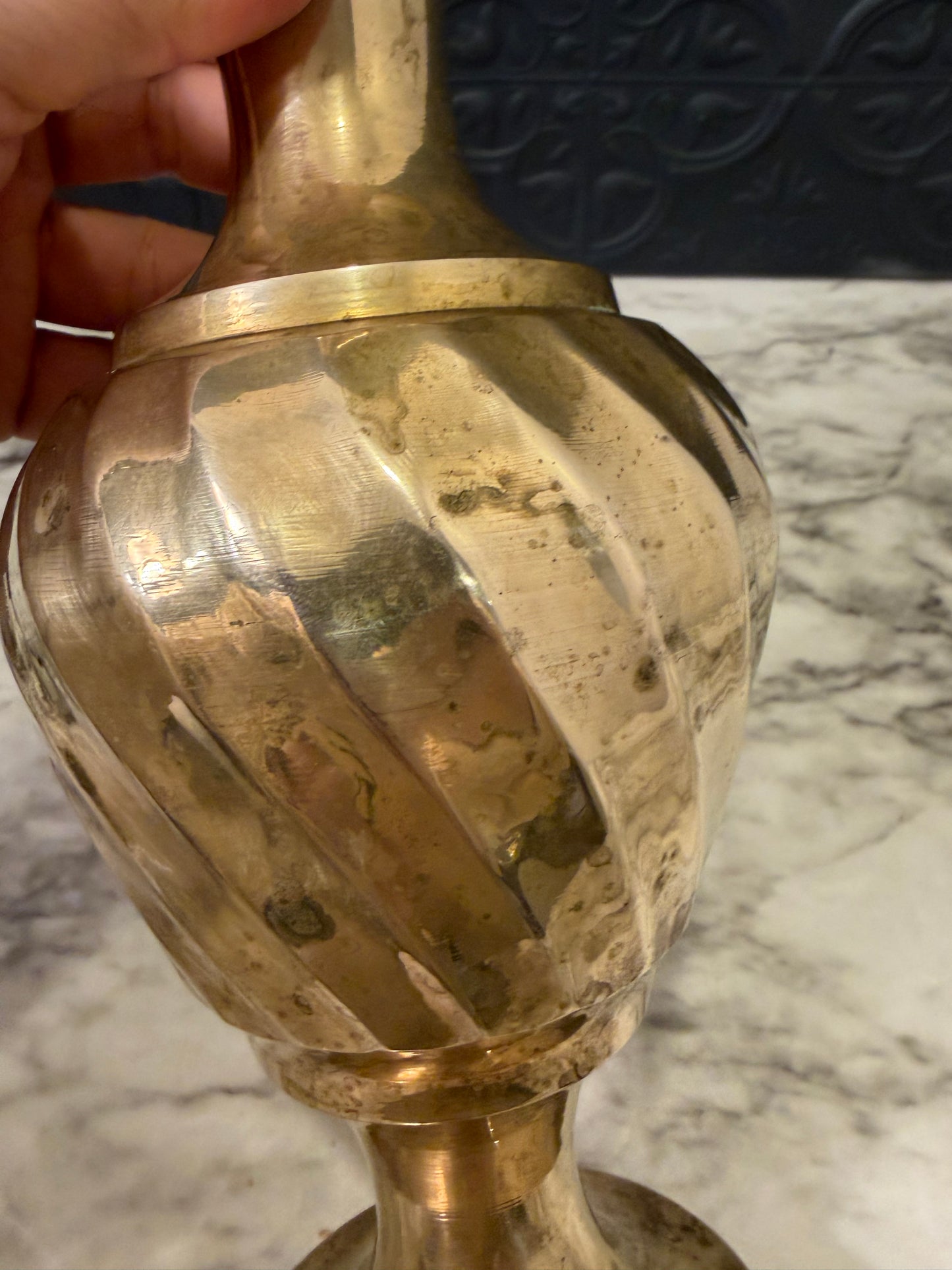 9.5" Brass Vase with Swirl Body