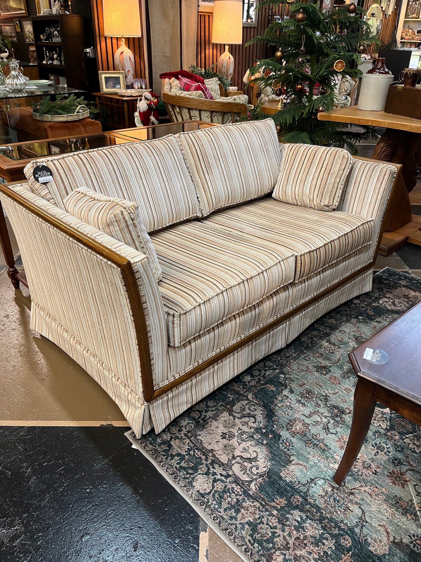 Broyhill  Cream and Brown Stripe Loveseat