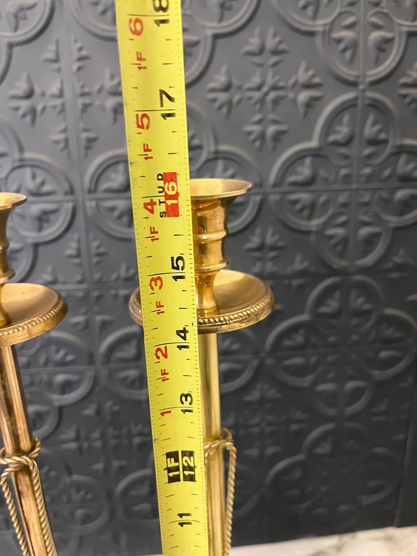 Pair of Brass Candle Sticks with Tassle Detail 16"