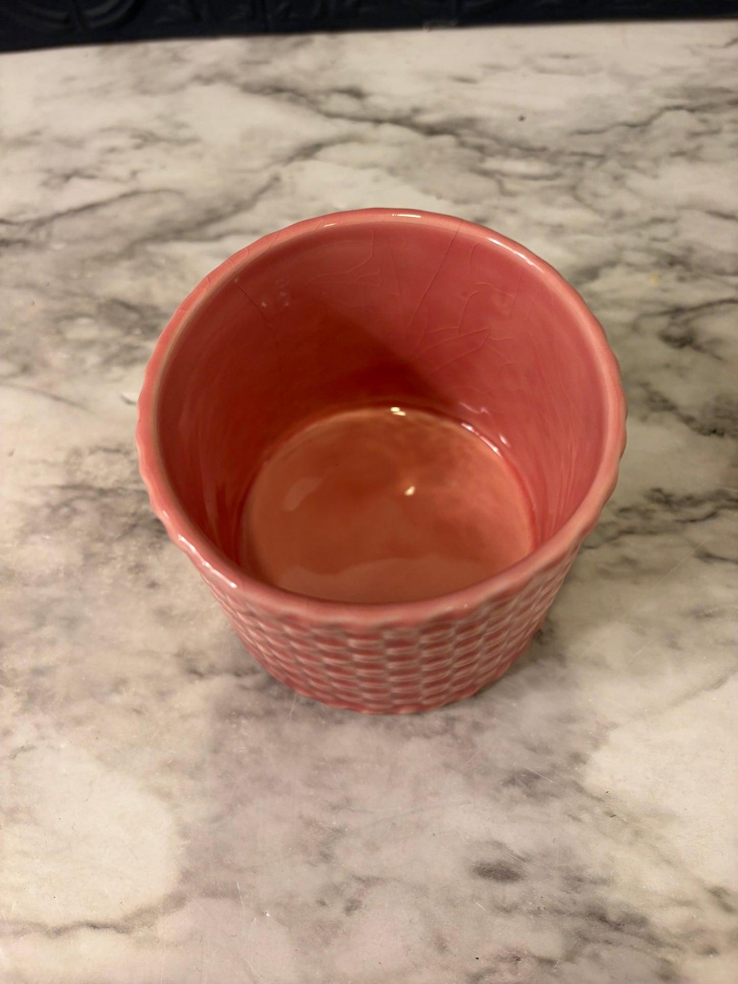 Pink Ceramic Basket Weave Pot