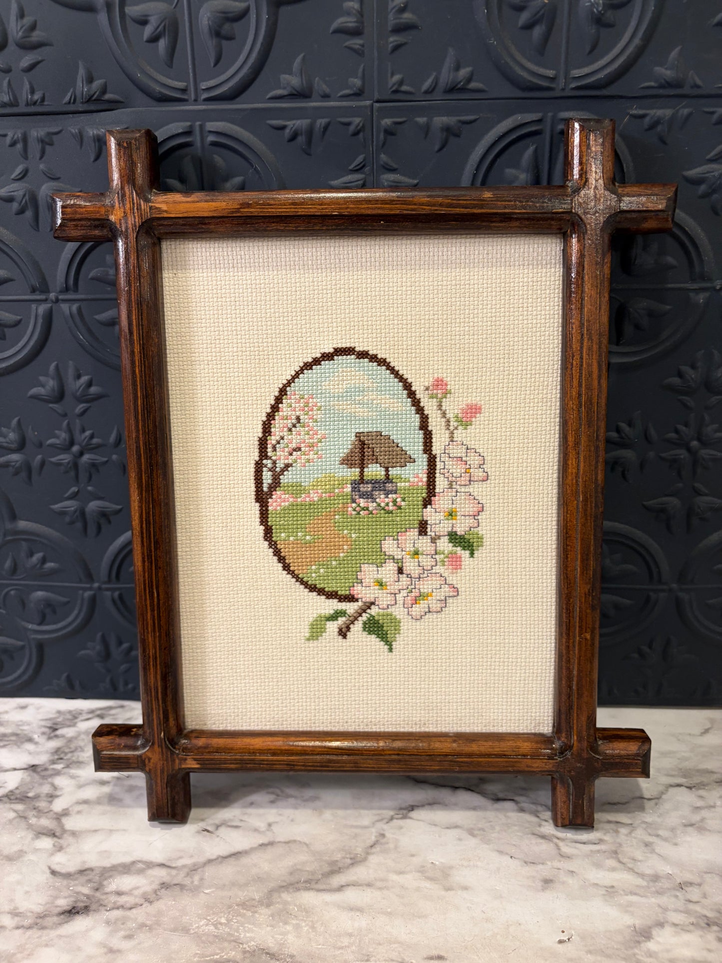 Framed Cross Stitch of Spring AS IS