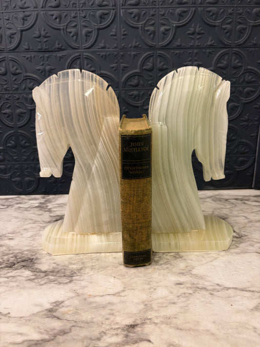 White Onyx Horse Head Bookends 10"