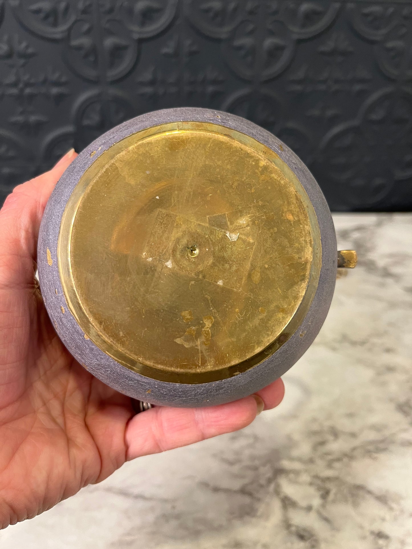 Brass and Enamel Pitcher with Sunflower