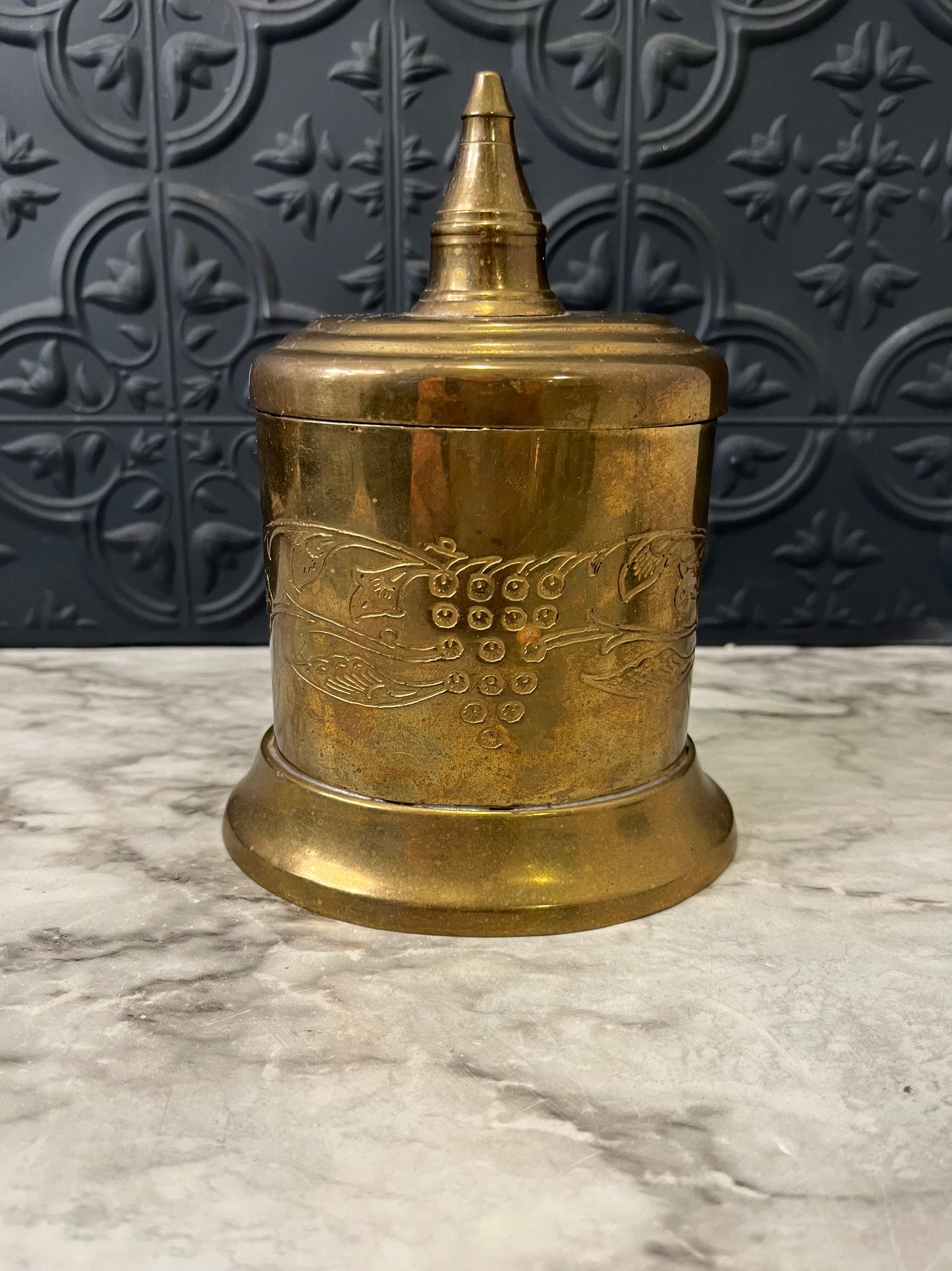 Etched Brass Canister with Pointy lid