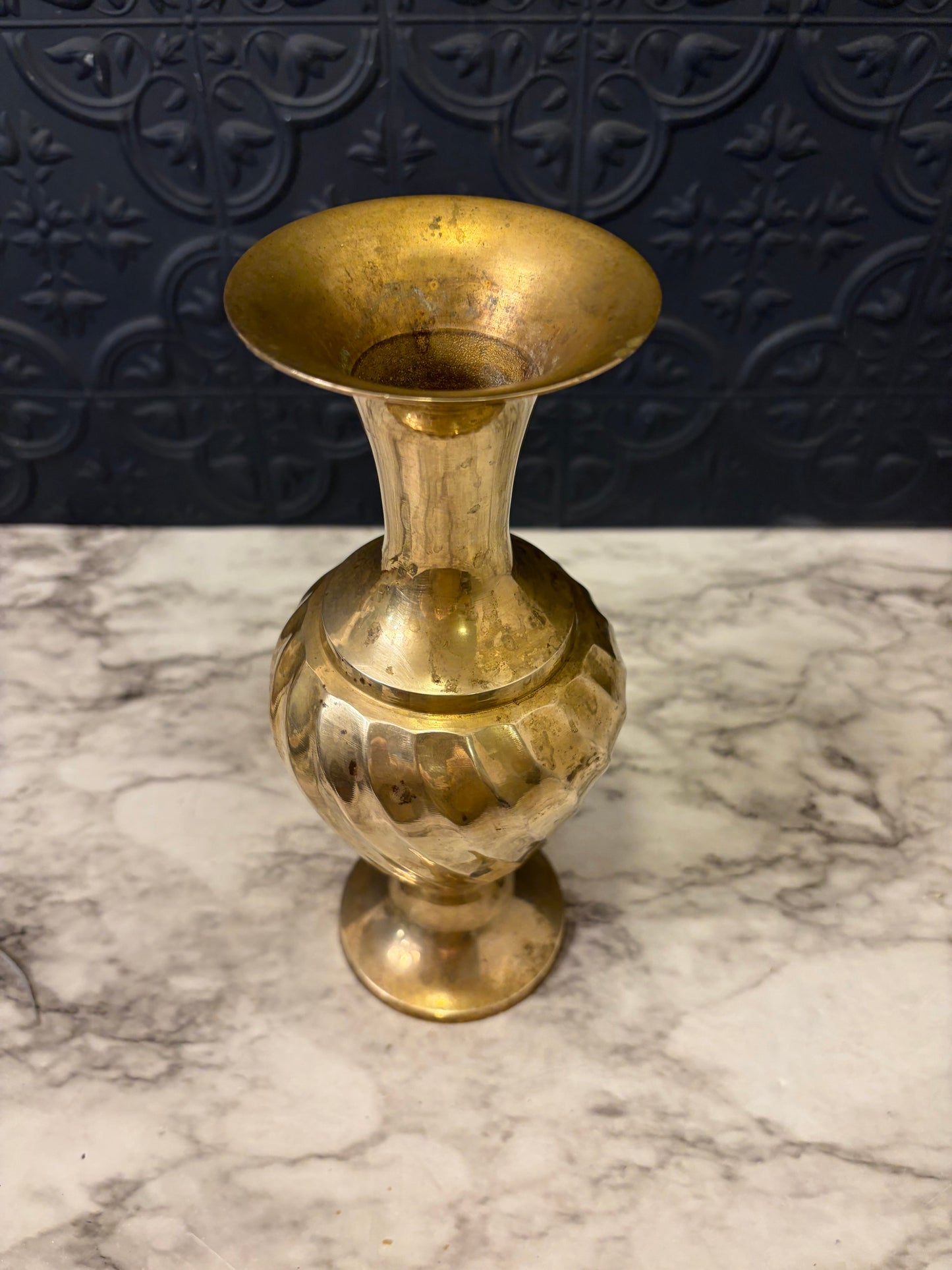 9.5" Brass Vase with Swirl Body