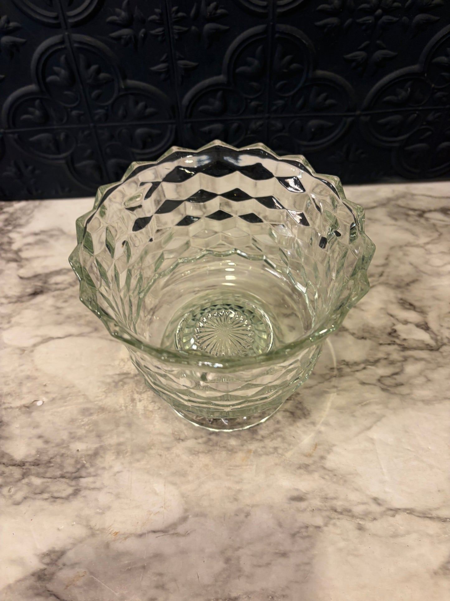 Homco Glass Cubist Pedestal Bowl