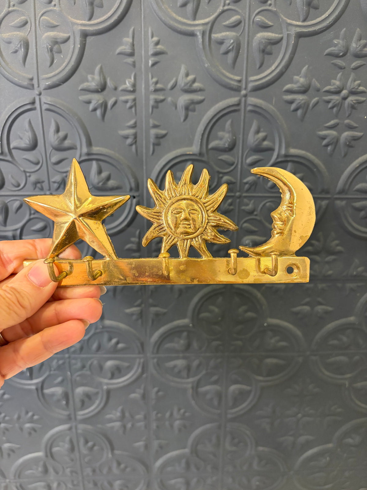 Brass Star sun Moon Key Holder