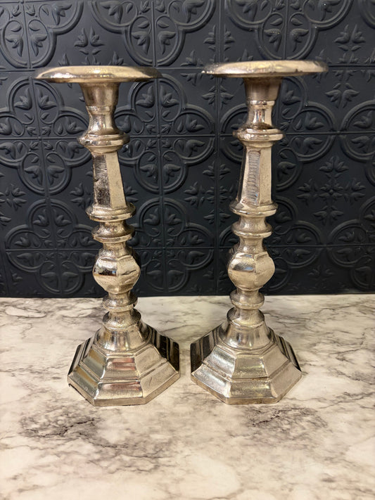 Set of Two Pewter Candle Sticks 12"