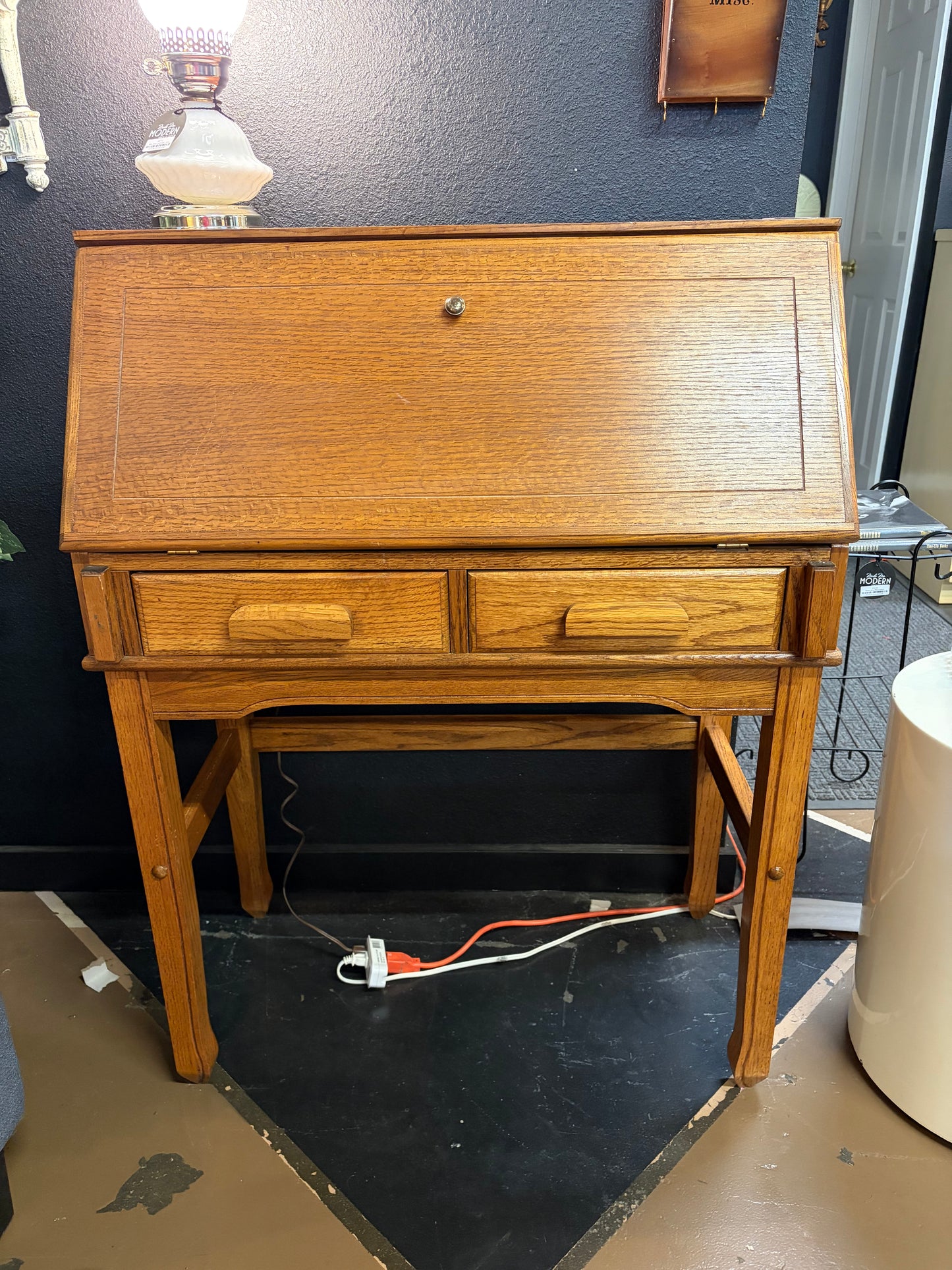 Light Wood Desk with Drop Shelf