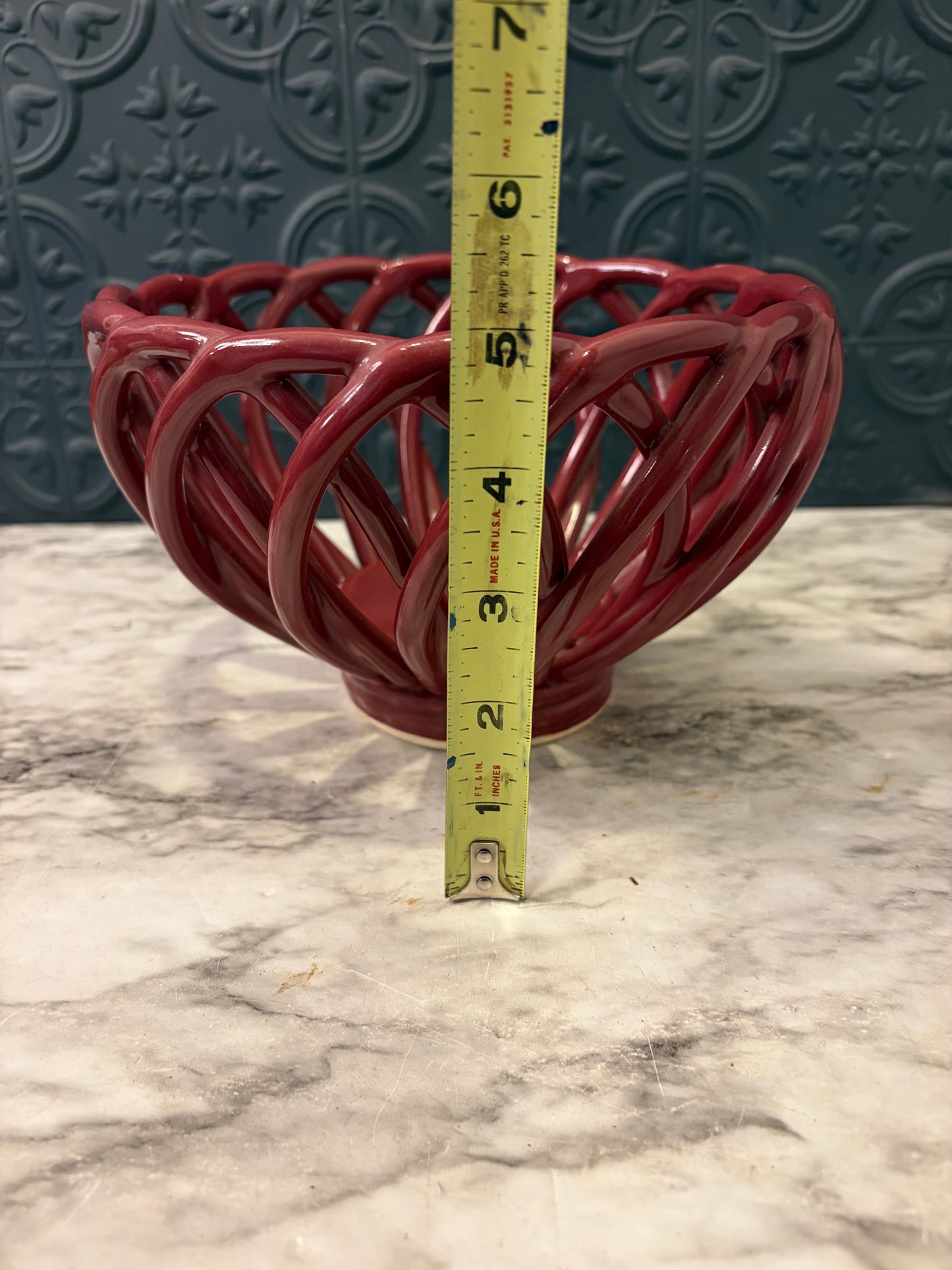 Maroon Ceramic Basket Weave Bowl
