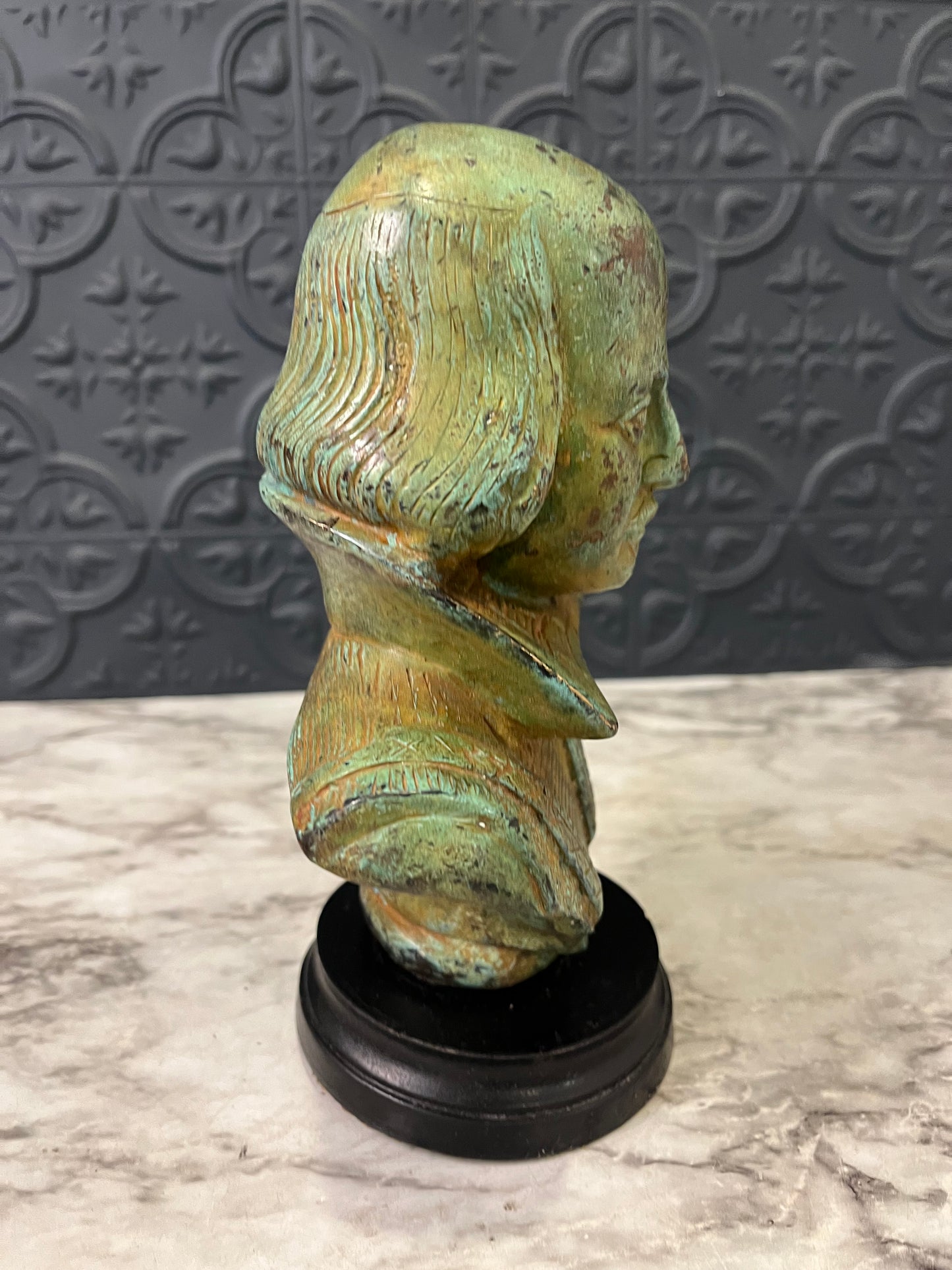 Metal Bust of Shakespeare Green  on Base