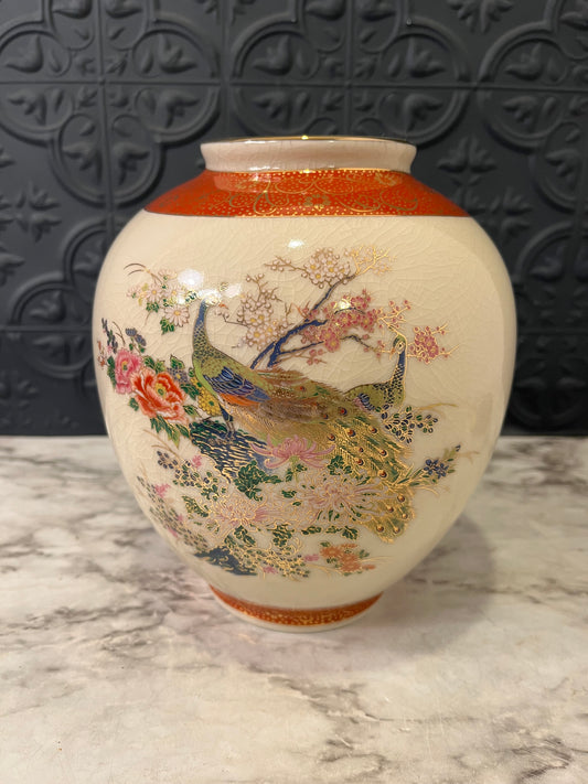 Japanese Satsuma Peacock Vase