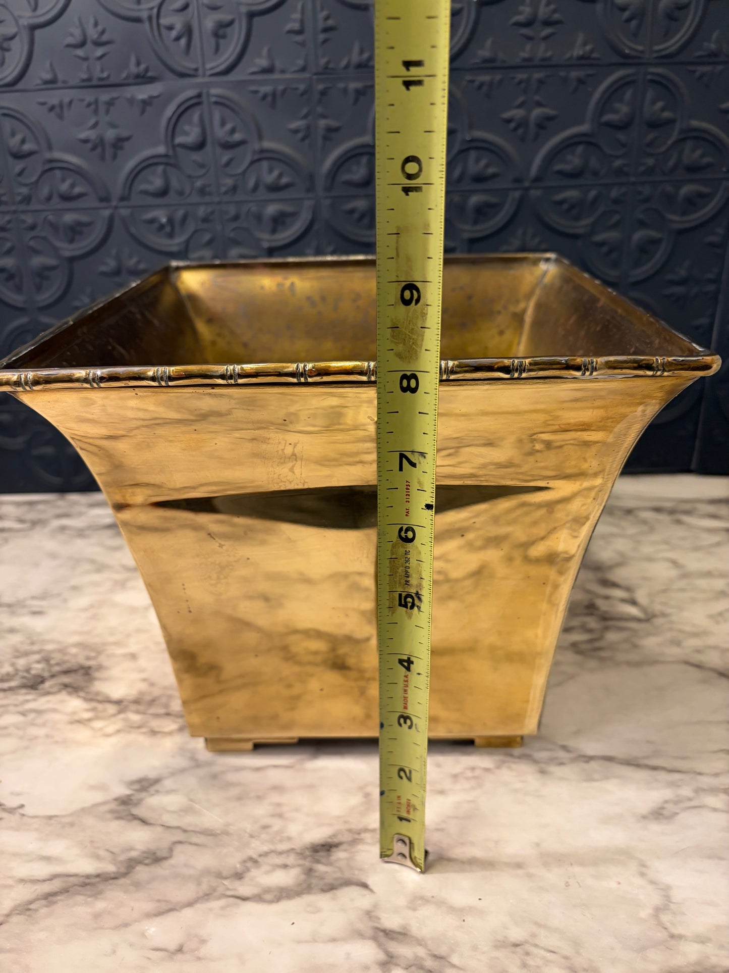Solid Brass Fluted Square Planter 8" Tall