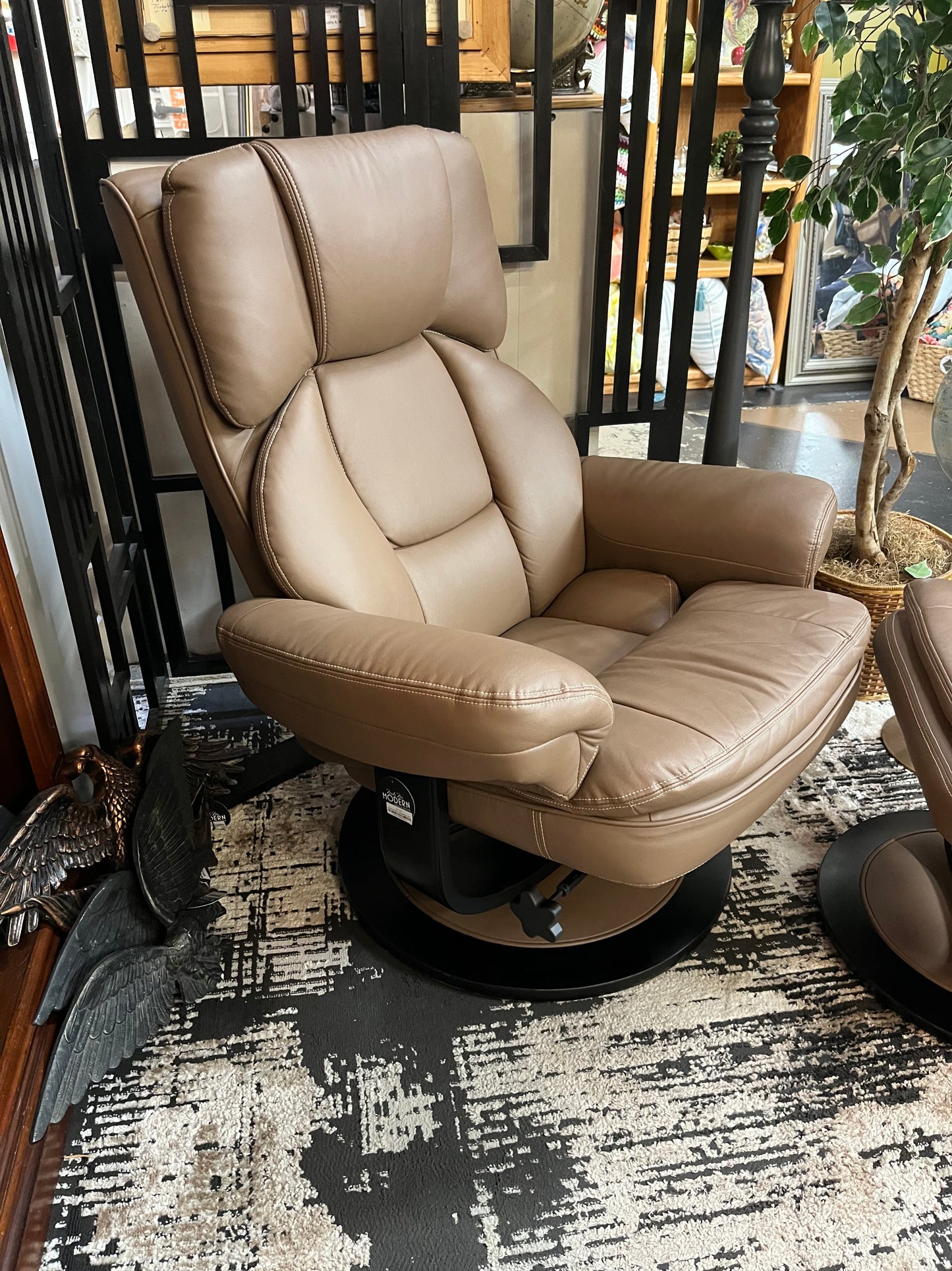 Brown Pleather Stressless with foot stool