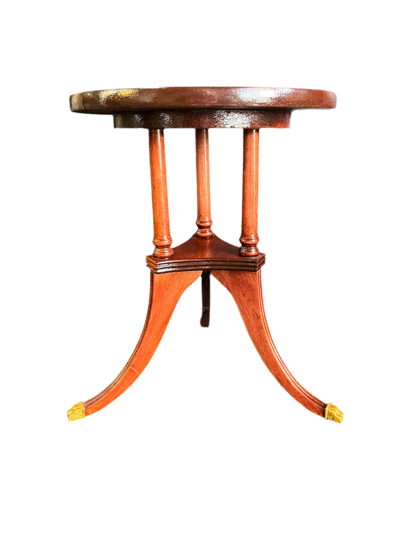 Small Red Colored Wood Side Table/Plant Stand Gold Feet