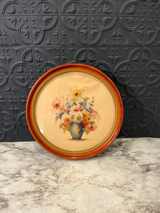 Round Framed Floral Print 10.75"