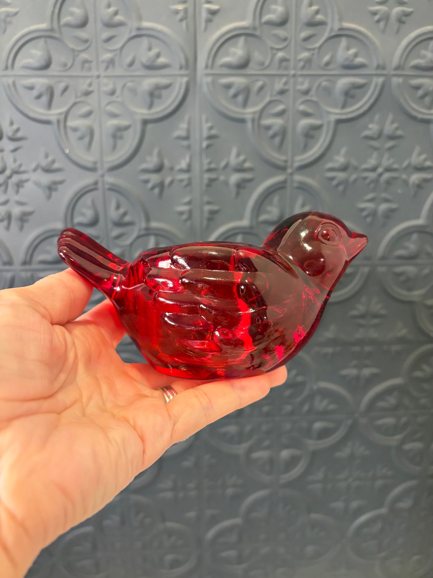 Red Glass Bird Votive Holder