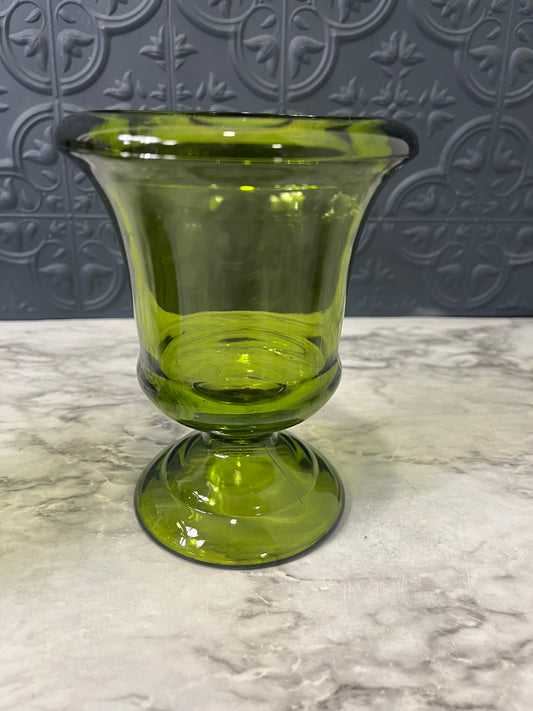 Green Glass Liberty Bell Pedestal Planter