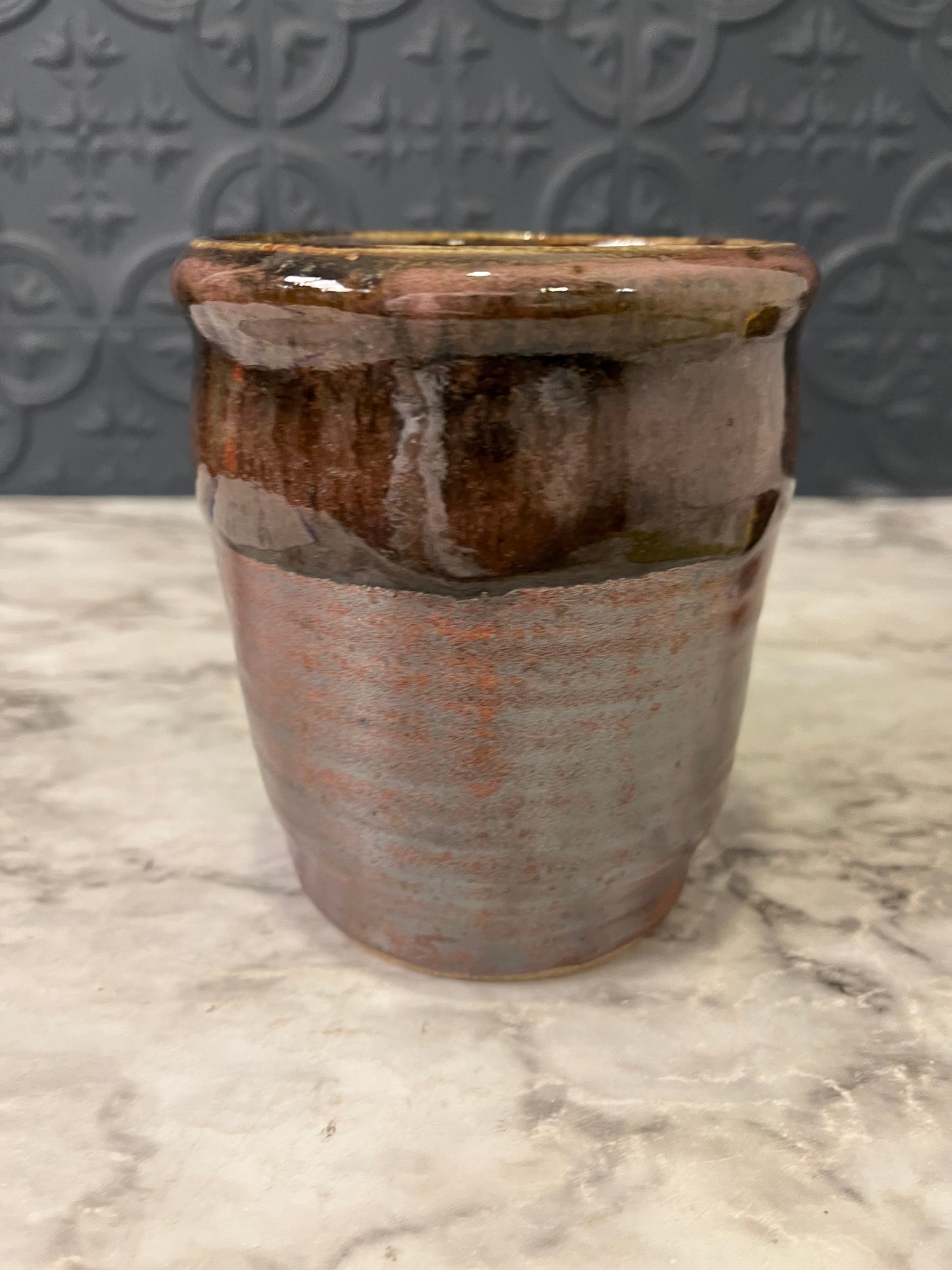 Studio pottery vase with thick black rim