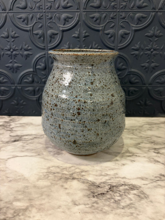 Blue and Brown Speckled Stoneware Vase