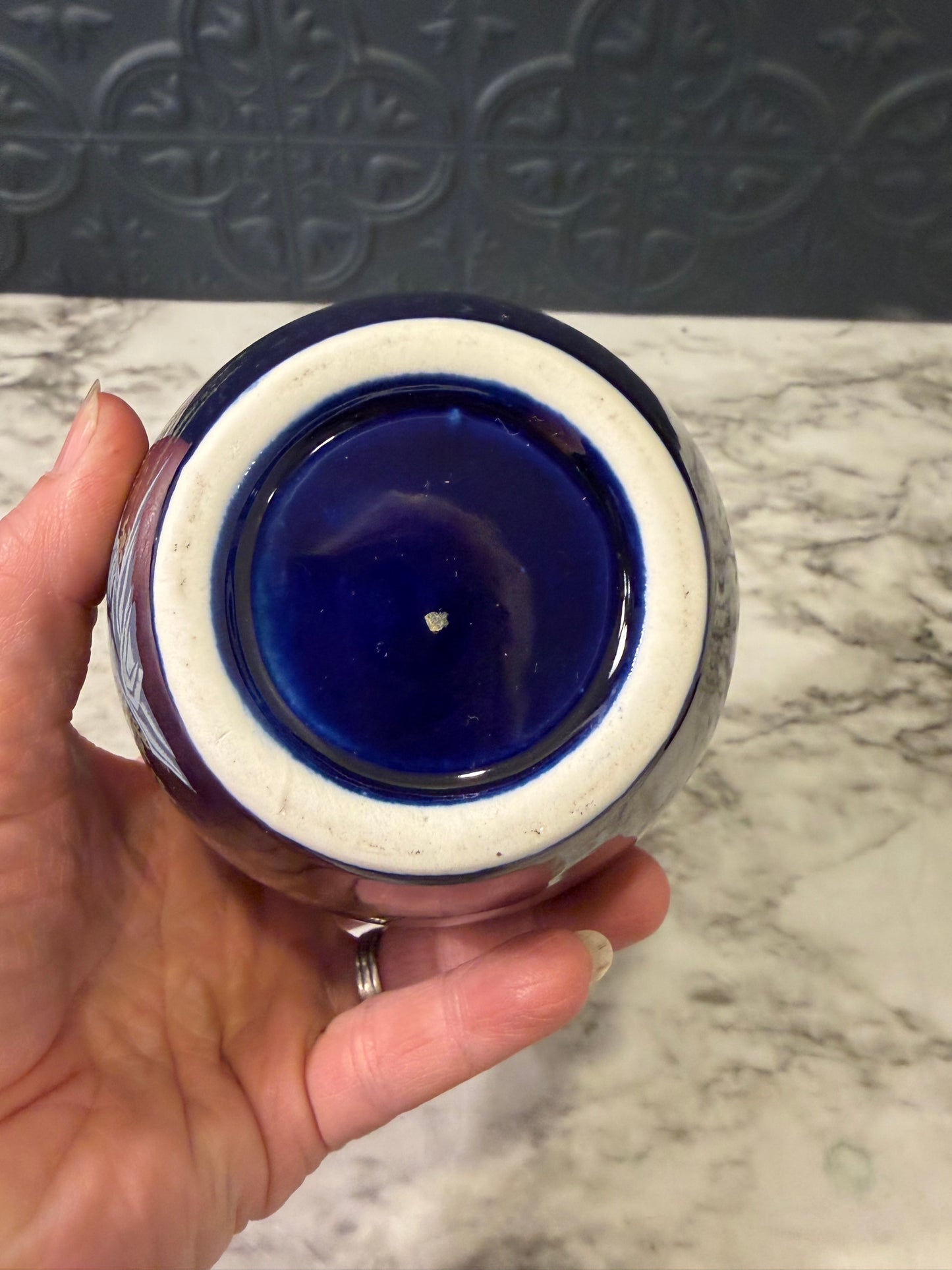 Cobalt Japanese Vase with Gold Trim pheasant