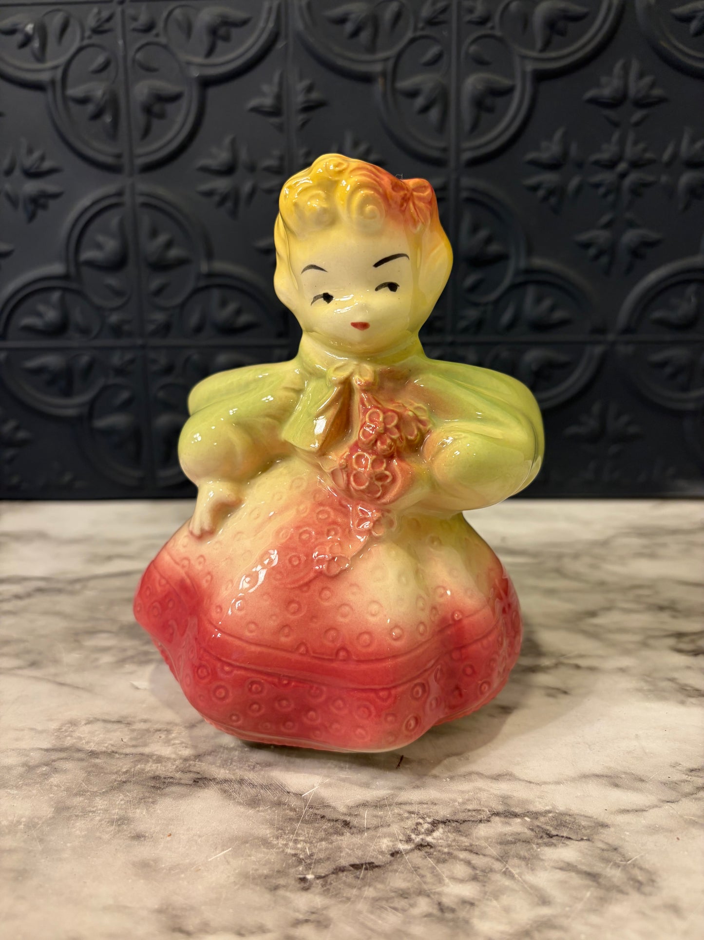 Ceramic Girl Planter with Pink and Green dress