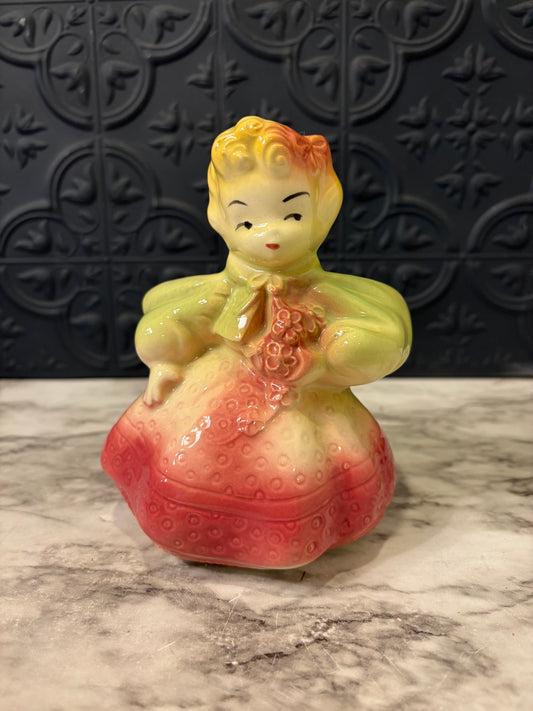 Ceramic Girl Planter with Pink and Green dress