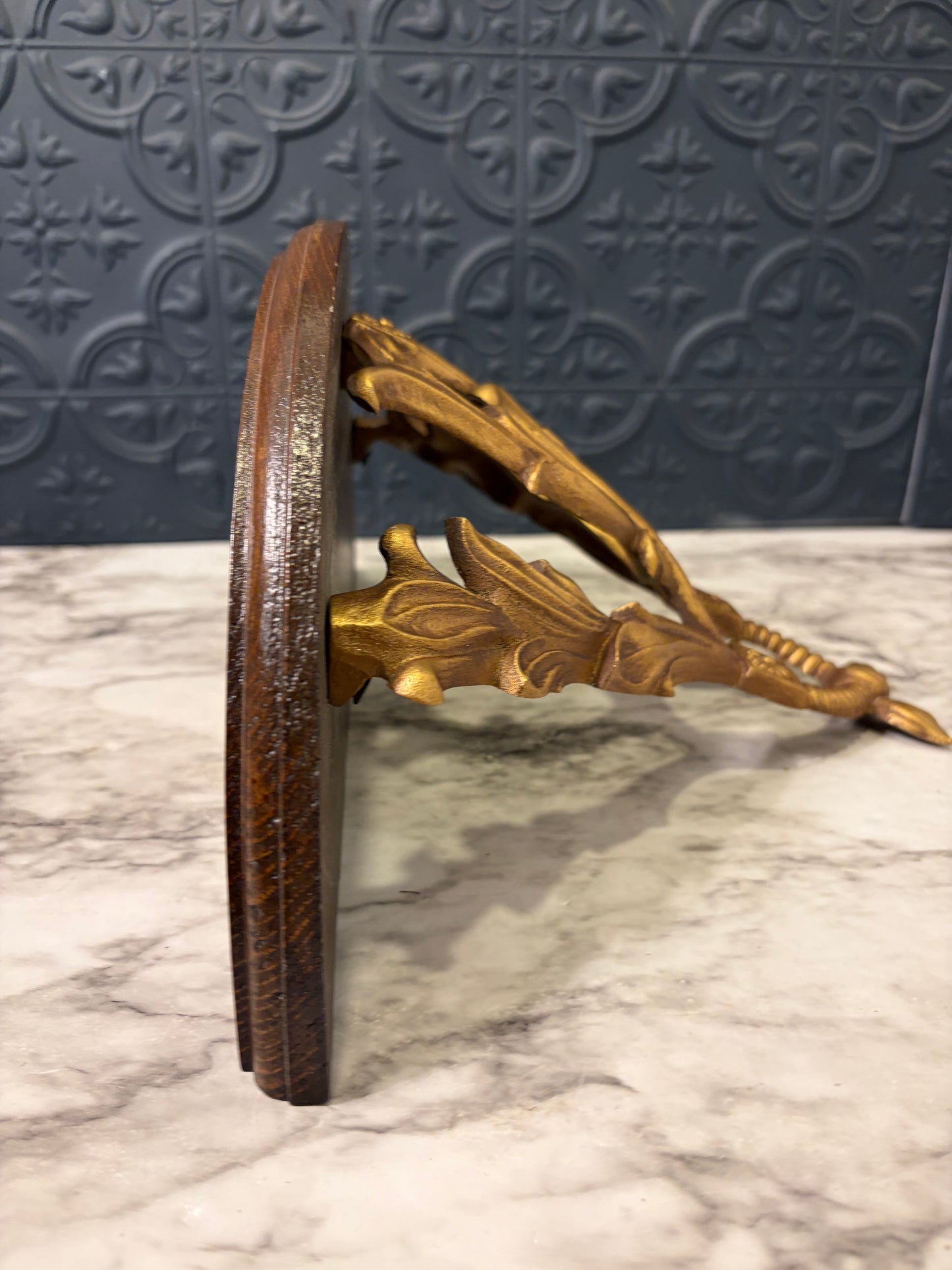 Gold Cast Metal and Wood Plate Shelf