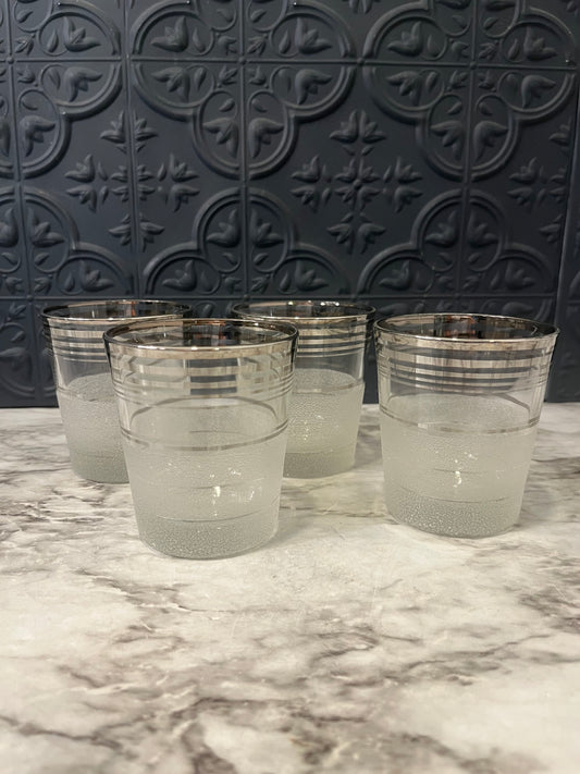 4 MCM Frosted Rocks Glasses West Virginia Glass co