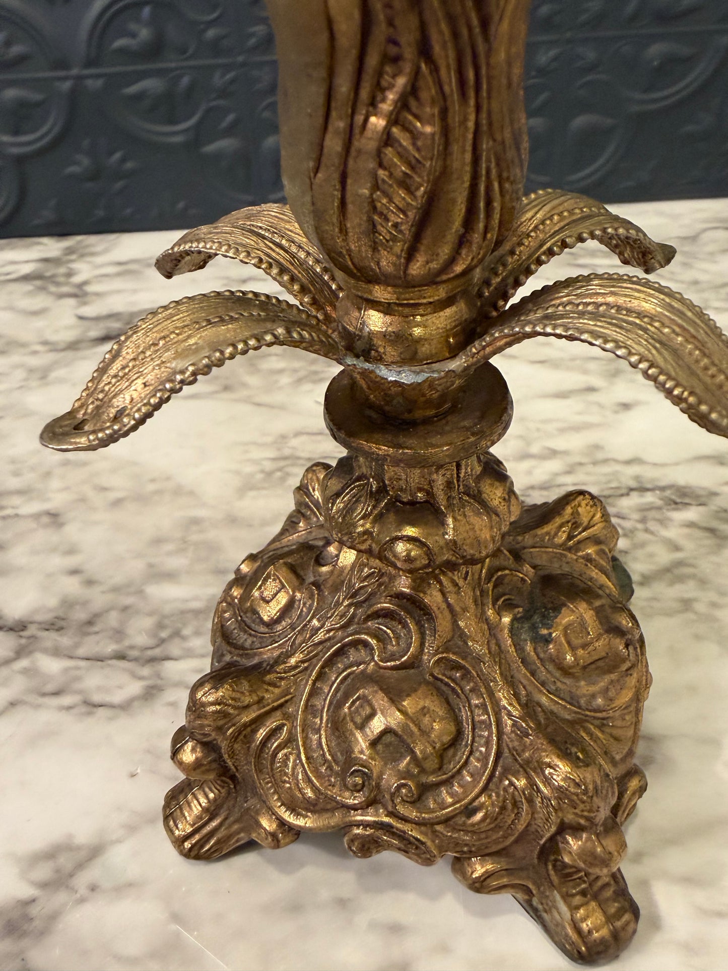 Cast Brass Candle Holder with Ornate Base AS IS