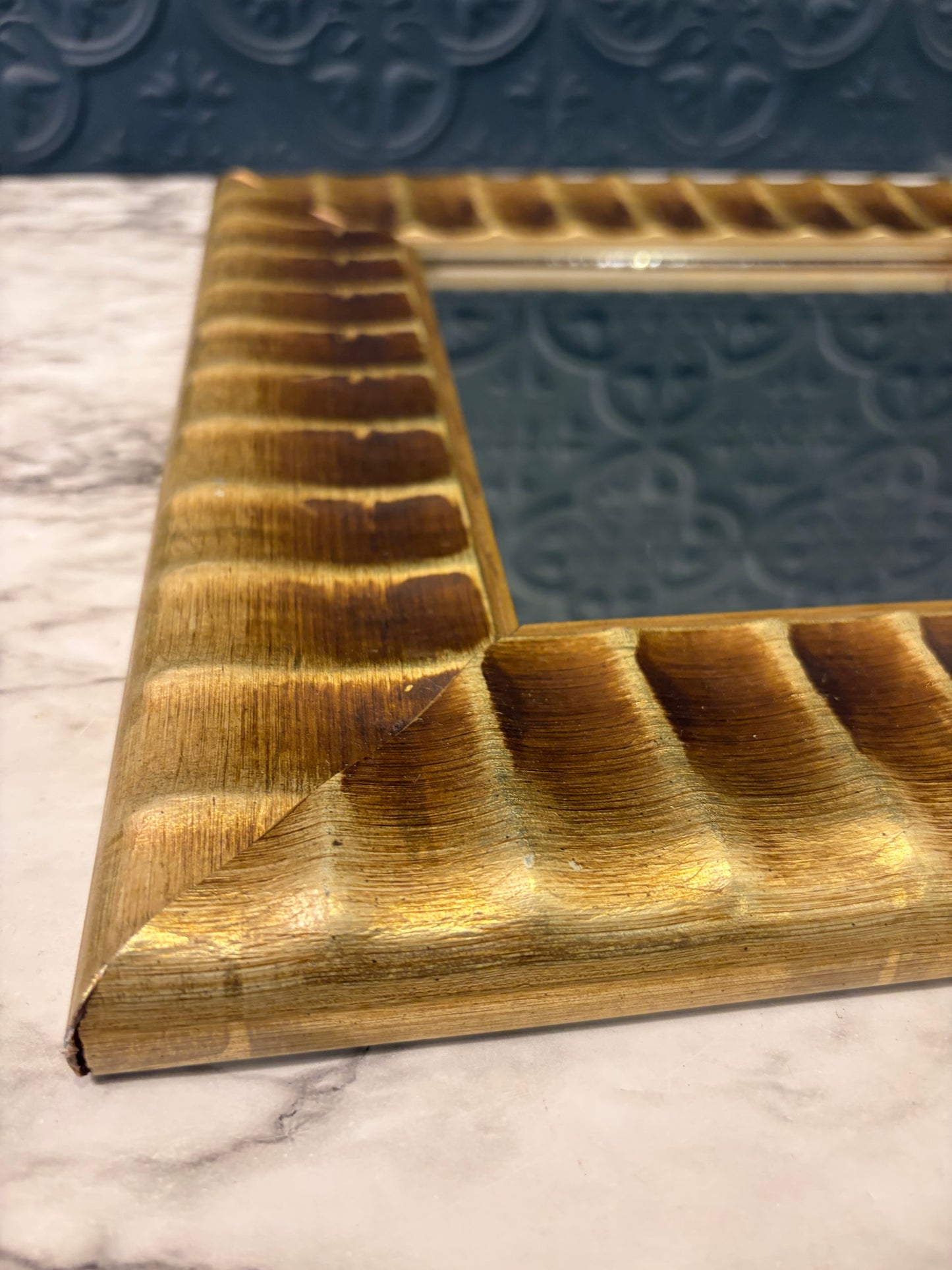 Gold Square Mirror with Grooved Frame