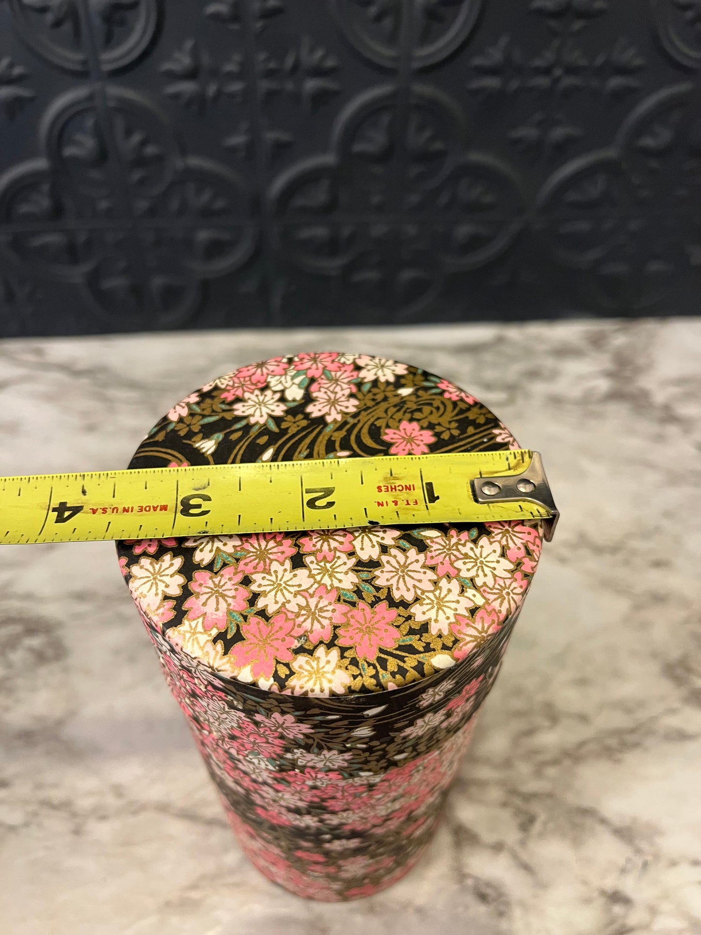 Pink and Black Floral Tea Canister