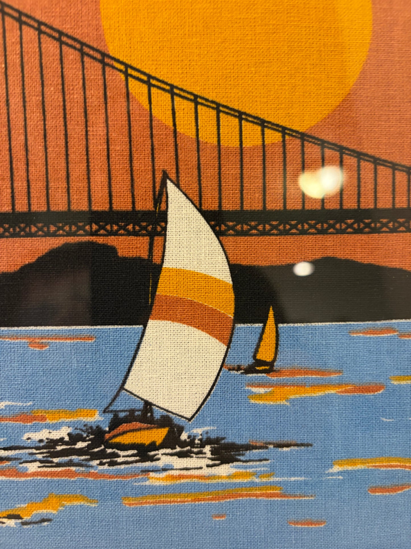 Screen Print of Sailboat on Fabric Framed