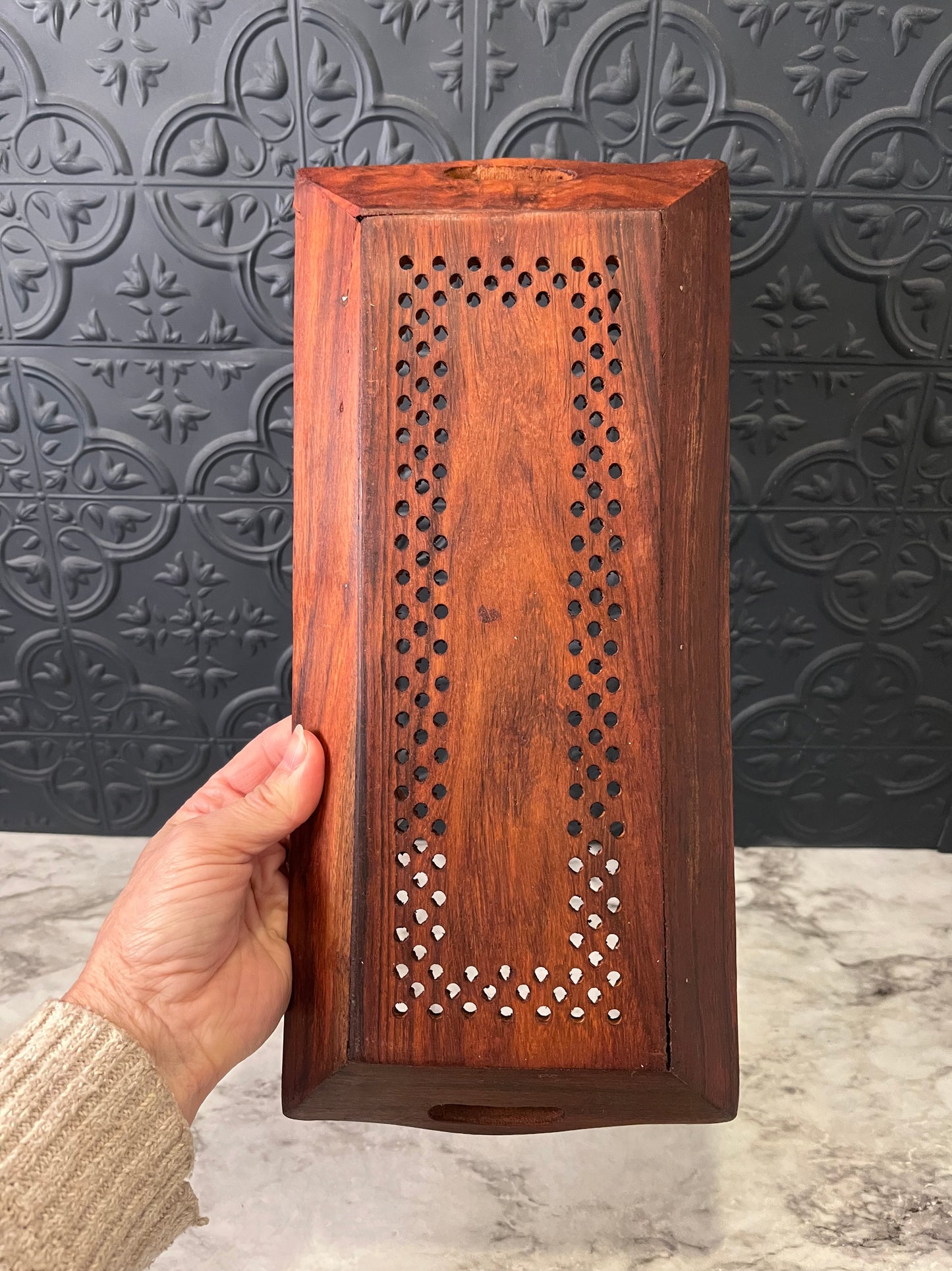 Rectangle Wood Tray With Brass leaf Inlay