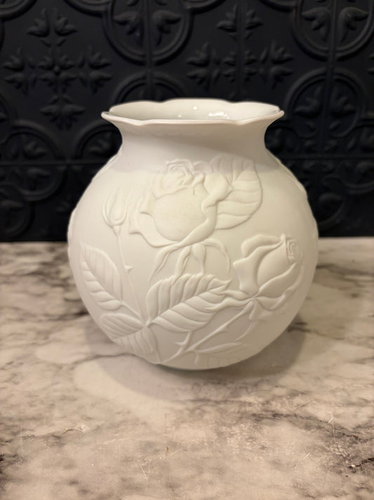 Kaiser Bisque Porcelain Rose Relief Vase