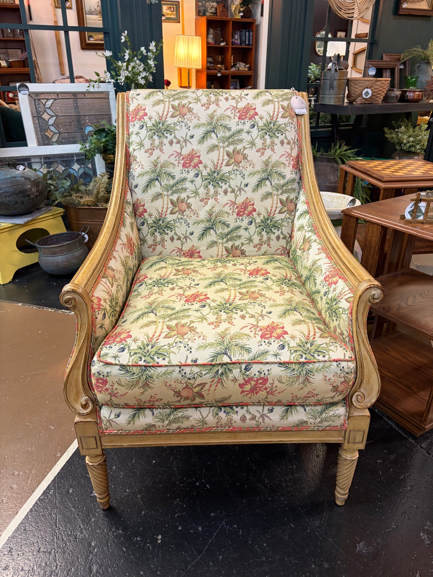 Floral Chair with Light Wood