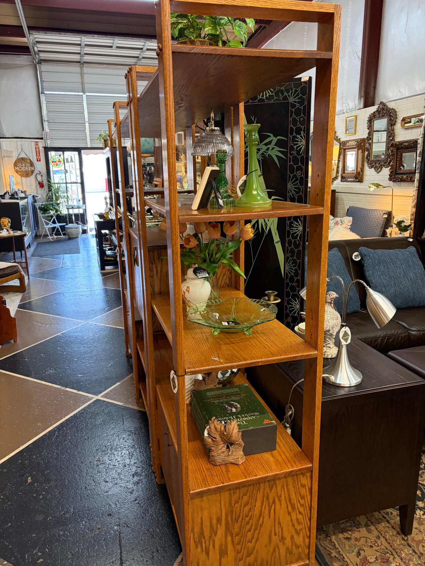 Mid Century Open Shelf Oak Bookcase with Cabinet - priced separately