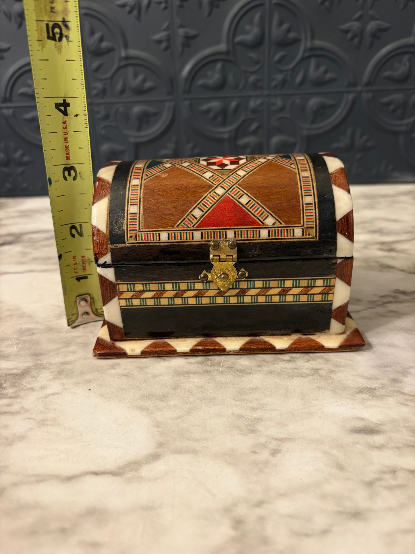 Vintage Jewelry Box with Inlaid Mosaic