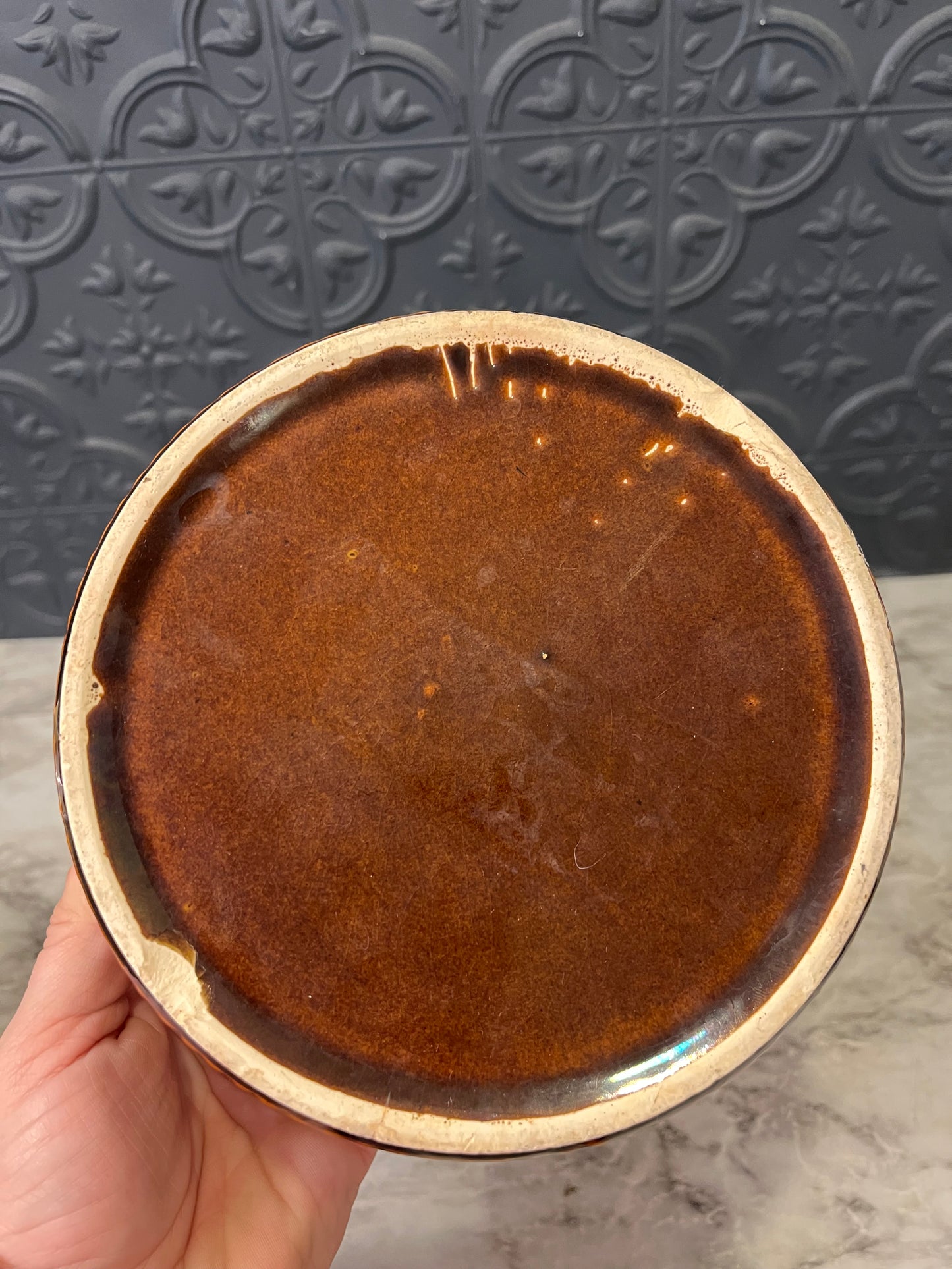 Stoneware Brown  Casserole Dish Drip Rim