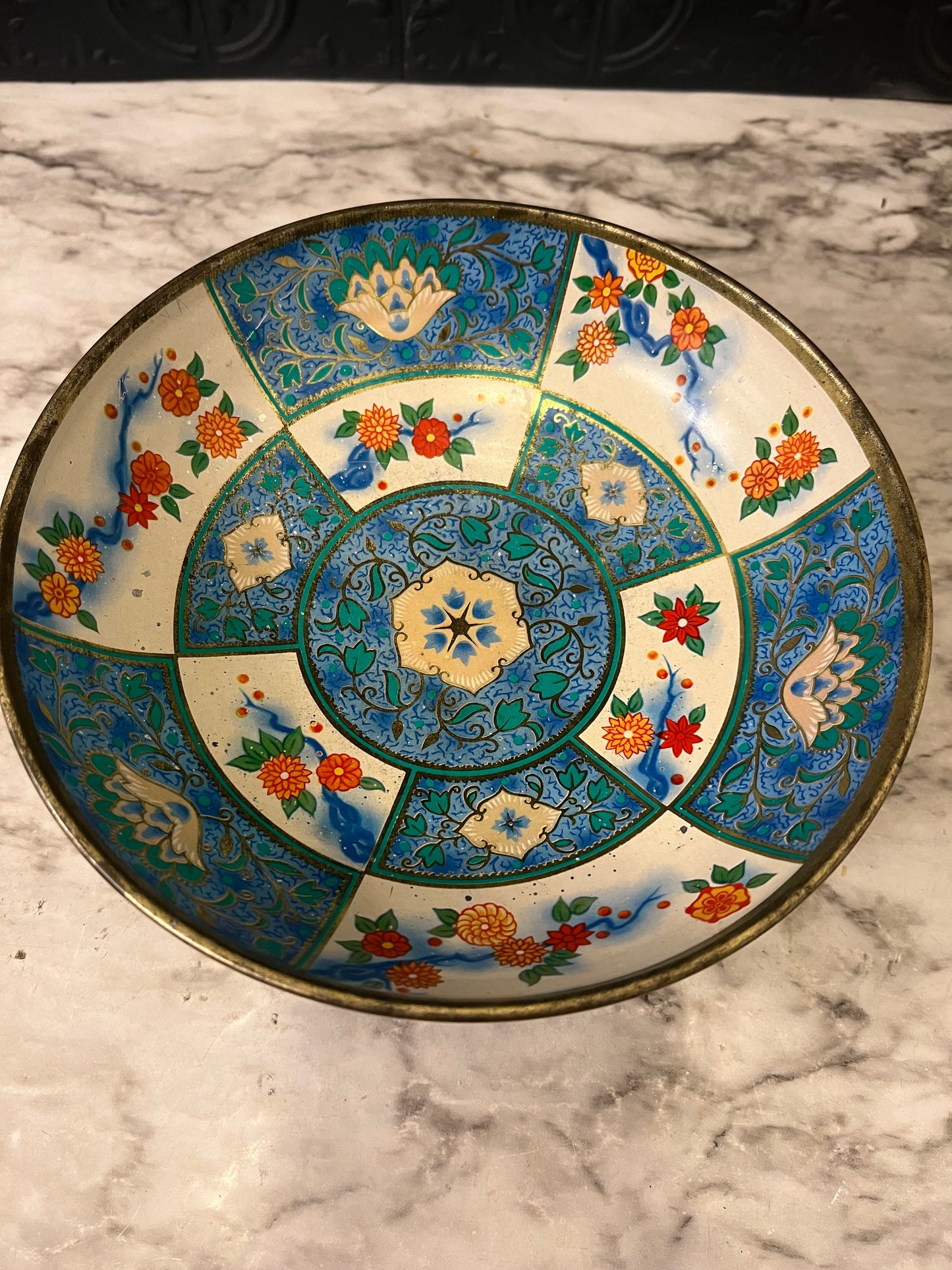Vintage Floral Metal Compote Bowl