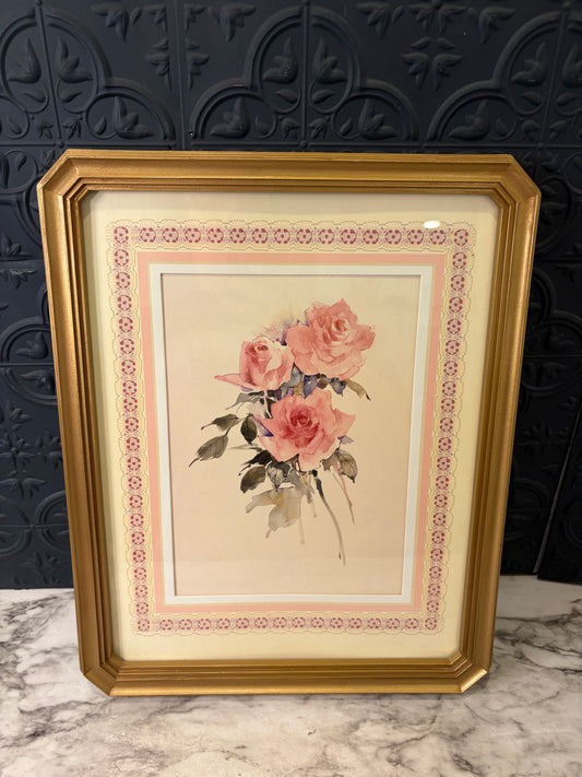 Pink Rose Print Framed with bent corners