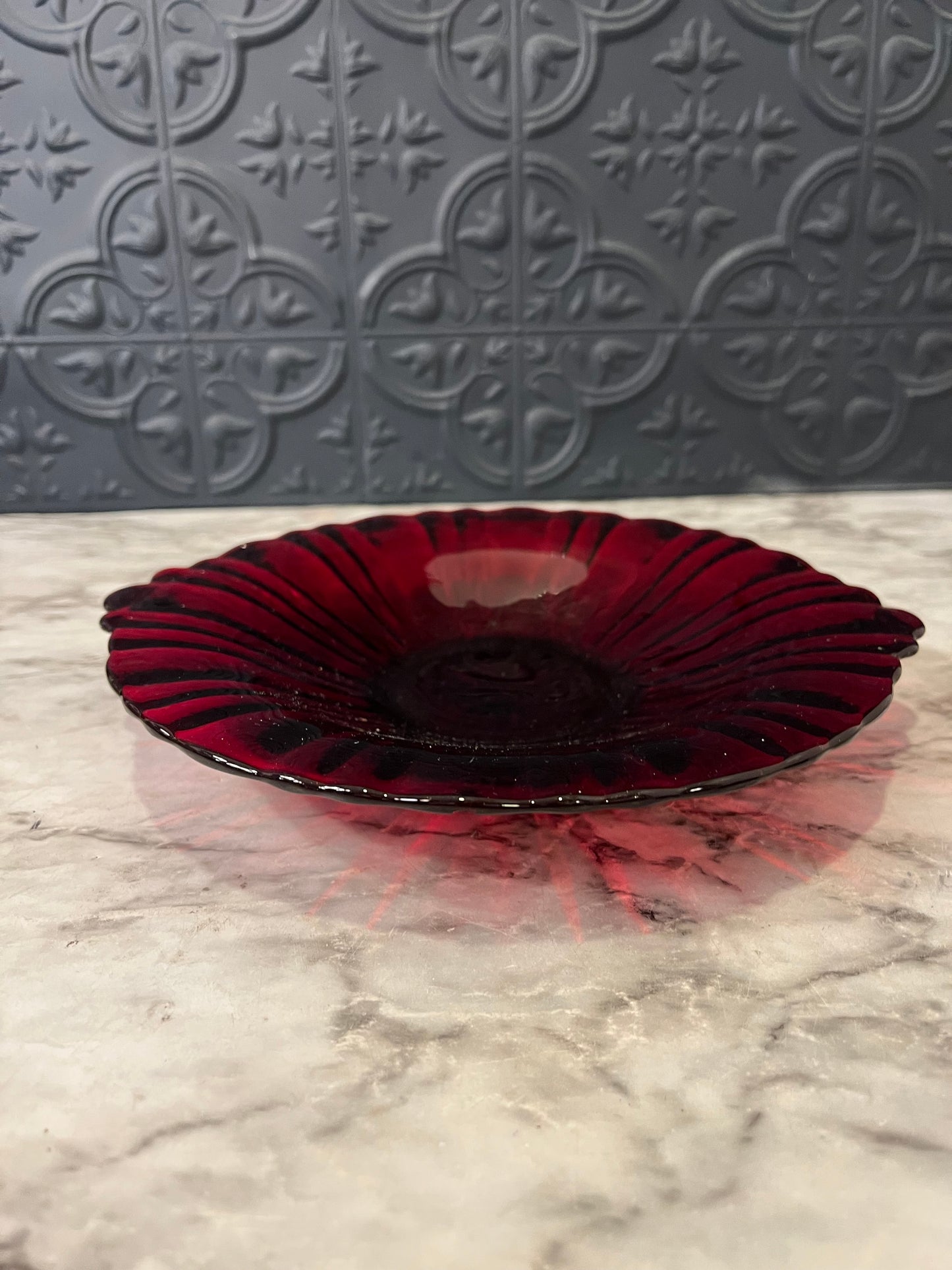 Red Glass Anchor Hocking Shallow bowl