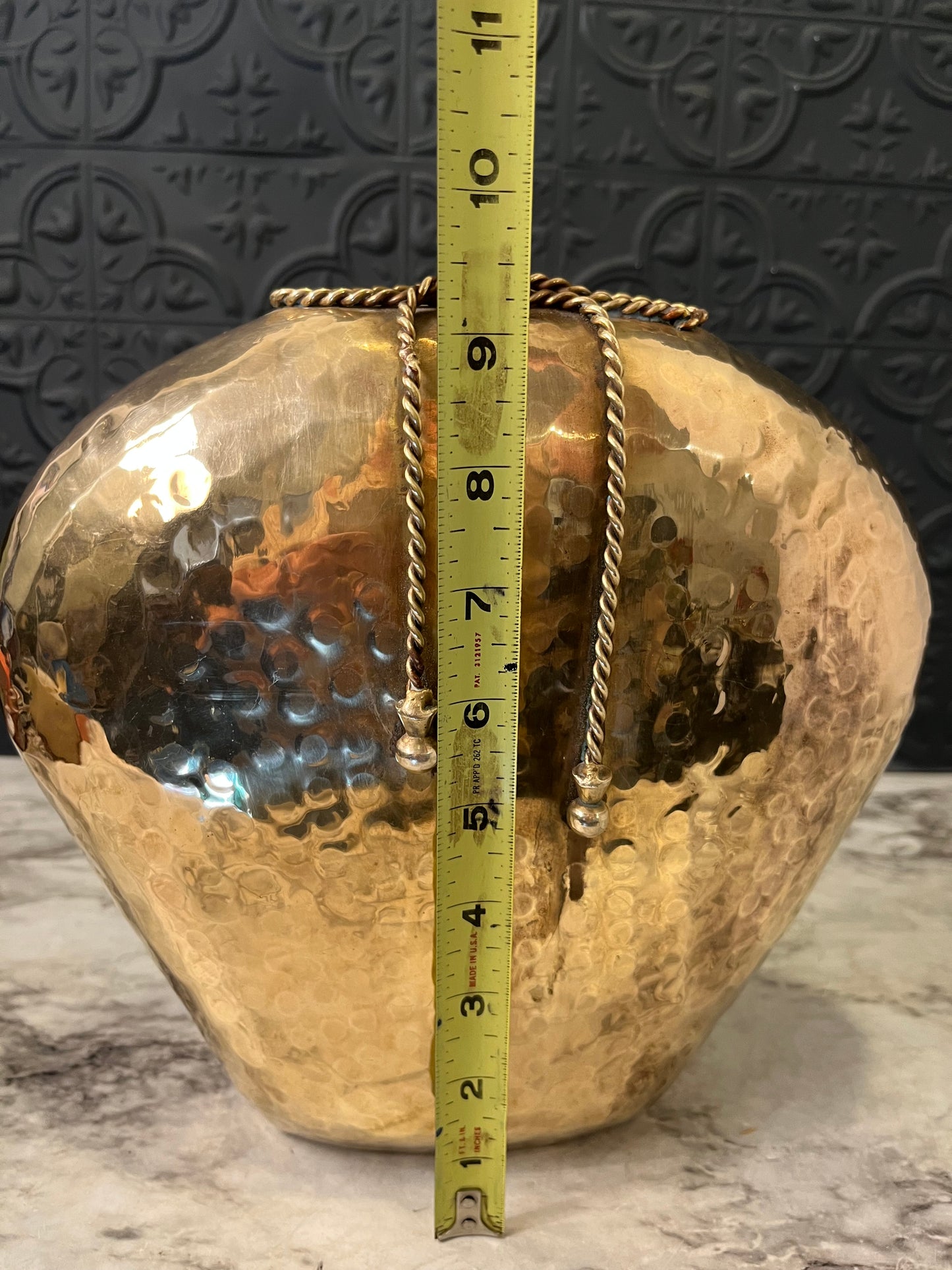 Dimpled Brass Vase Heart Shape with Rope Detail