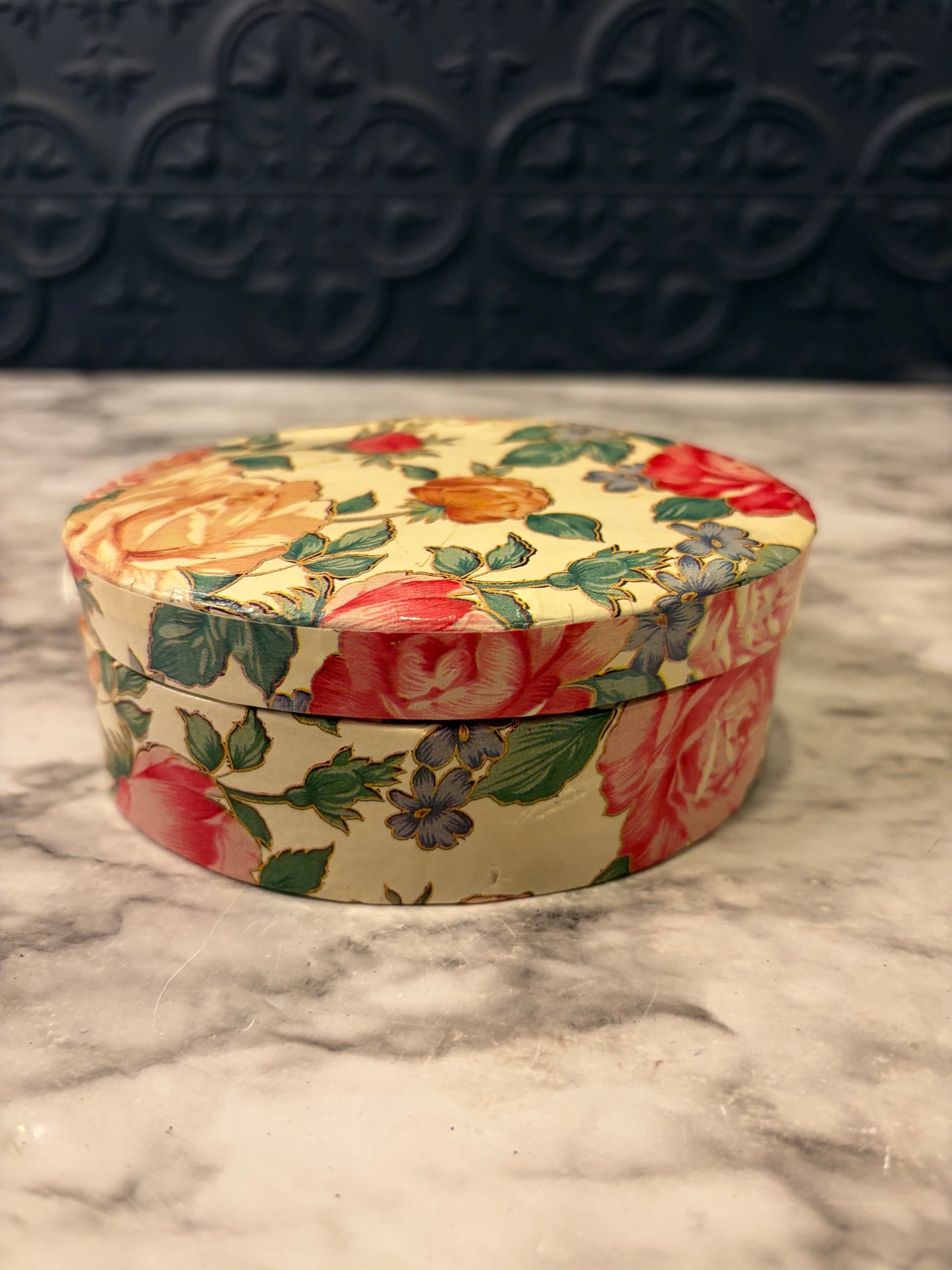 Small Floral Cardboard Jewelry Box Oval