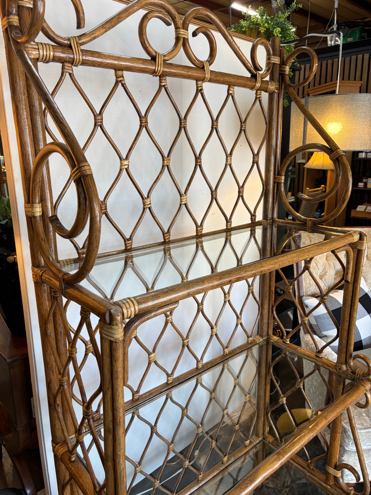 Bamboo and Glass Three Shelf Bookcase