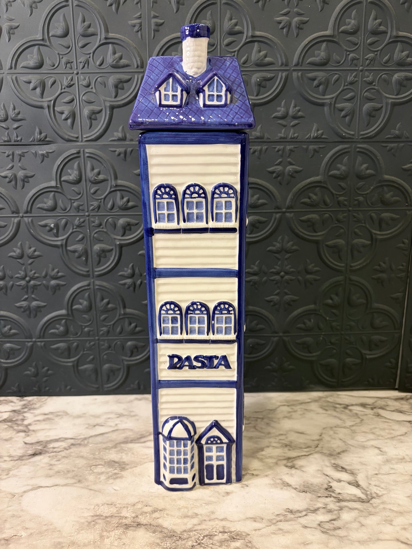 Pasta Holder Blue and White House