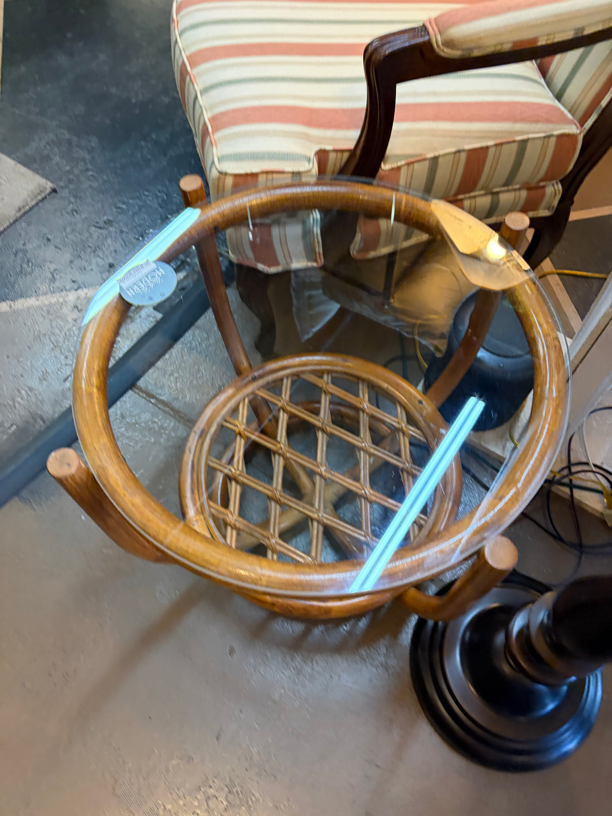 Round Bamboo Side Table with Glass Top